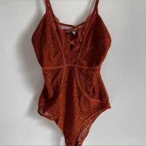 Charlotte Russe tank top bodysuit orange lace size xs